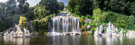 Artificial waterfall and statues at the garden of Palace of Caserta in southern Italyのeditorial素材