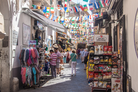 SORRENTO, ITALY - JUNE 29, 2014: People on a street in Sorrento. Sorrento is a small town in Campania, southern Italy.のeditorial素材