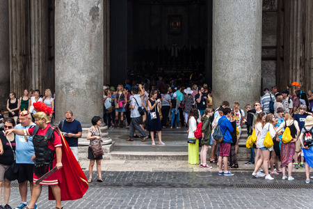 ROME - JUNE 25: Tourists visit the Pantheon on June 25, 2014 in Rome, Italy. Pantheon is a famous monument of ancient Roman culture, the temple of all the gods, built in the 2nd century.のeditorial素材