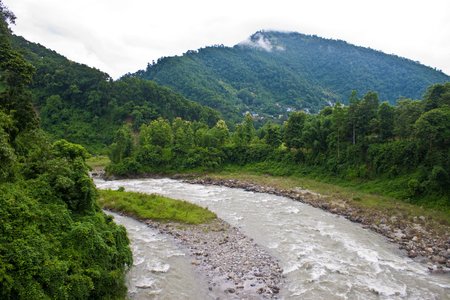River in Sikkim jungle, Indiaの写真素材