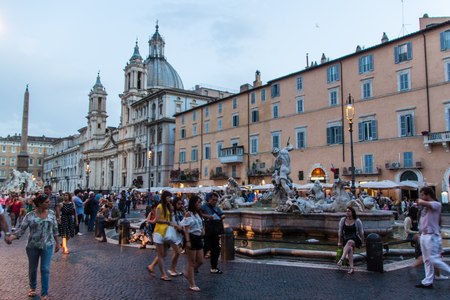 ROME - JUNE 24: Piazza Navona on June 24, 2014 in Rome. Piazza Navona is a city square in Rome, Italy.のeditorial素材