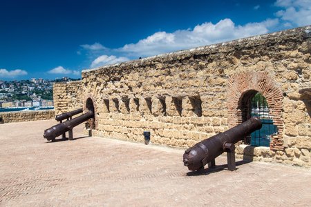 Cannons at Castel dell'Ovo (Egg Castle), a medieval fortress in the bay of Naples, Italy.のeditorial素材