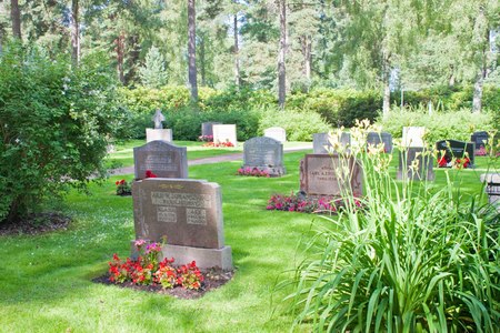 NYKOPING, SWEDEN - JULY 16: View of a cemetery on July 16, 2010 in Nykoping, Sweden. Nykoping is a town with 29,891 inhabitants. It lies on the south east coast of Sweden.のeditorial素材