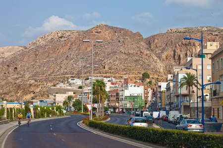 ALMERIA, SPAIN - JULY 24:Road in a center of Almeria on July 24, 2010 in Almeria, Spain. Almeria is a city in Andalusia, in the southeast of Spain on the Mediterranean Sea.のeditorial素材