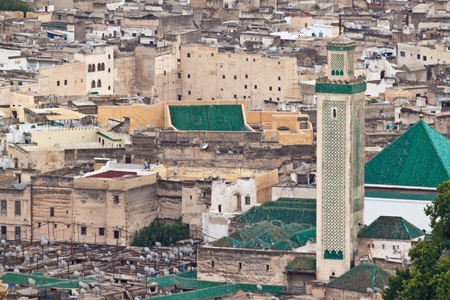 Aerial view of a mosque in Fes, Moroccoの写真素材