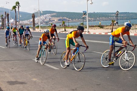 NADOR, MOROCCO - JULY 25: Cycling race on July 25, 2010 in Nador, Morocco. The city is a Mediterranean port and major trading center. It has more than 180,000 inhabitants.のeditorial素材