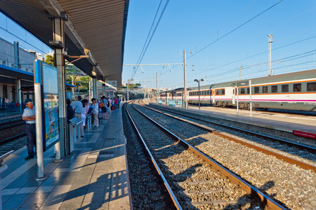 TARRAGONA, SPAIN - AUG 14: Main railway station on Aug 14, 2012 in Tarragona, Spain. Tarragona is a city located on the north-east of Spain. The city has a population of 130,323.のeditorial素材