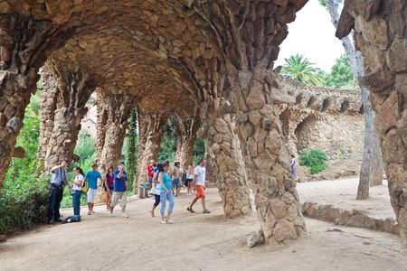 BARCELONA - AUGUST 16: Park Guel on August 16, 2010 in Barcelona. In 1984 park has been declared UNESCO by the World heritage of mankind.のeditorial素材