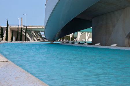 VALENCIA, SPAIN - JULY 23: Detail of a building at City of Arts and Sciences in Valencia on July 23, 2010 in Valencia, Spain. Designed by Santiago Calatrava and Felix Candela,のeditorial素材