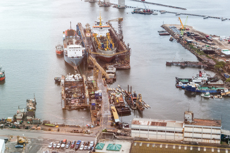 Aerial view of a port in Montevideo, Uruguayのeditorial素材