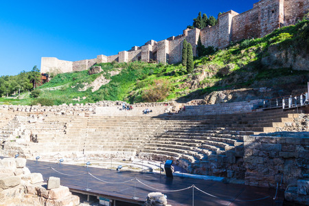 MALAGA, SPAIN - JUN 25, 2015: Roman amphitheatre ruin in Malaga, Spainのeditorial素材