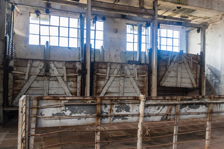 FRAY BENTOS, URUGUAY - FEB 18, 2015: Interior of a former meat factory, now Museum of Industrial Revolution.のeditorial素材