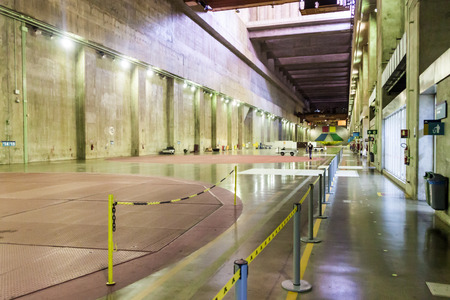 ITAIPU, BRAZIL/PARAGUAY - FEB 4, 2015: Generator hall of Itaipu dam on river Parana on the border of Brazil and Paraguayのeditorial素材