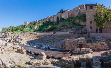 MALAGA, SPAIN - JUN 25, 2015: Roman amphitheatre ruin in Malaga, Spainのeditorial素材