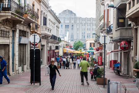 MONTEVIDEO, URUGUAY - FEB 19, 2015: View of a street in the center of Montevideo.のeditorial素材