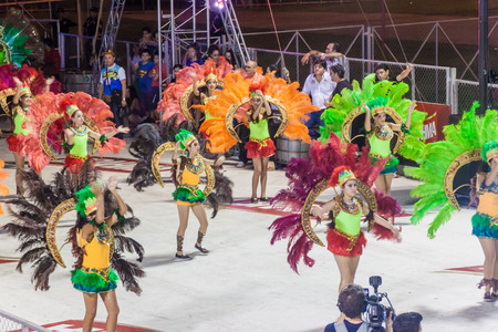 ENCARNACION, PARAGUAY - FEB 8, 2015: Participants of a traditional carnival in Encarnacion, Paraguay.のeditorial素材