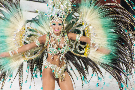 ENCARNACION, PARAGUAY - FEB 8, 2015: Participant of a traditional carnival in Encarnacion, Paraguay.