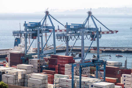 VALPARAISO, CHILE - MARCH 29: Cranes in a port of Valparaiso, Chile