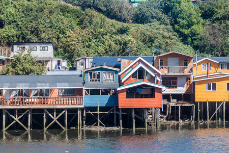 Palafitos (stilt houses) in Castro, Chiloe island, Chileのeditorial素材