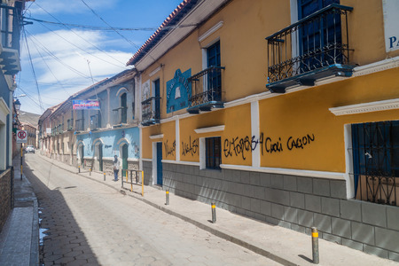 POTOSI, BOLIVIA - APRIL 19, 2015: View of a street in a historic center of Potosi, Bolivia.のeditorial素材