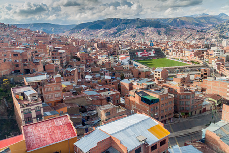 LA PAZ, BOLIVIA - APRIL 28, 2015: Aerial view of La Paz.のeditorial素材