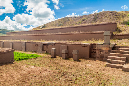 Ruins of Tiwanaku, Bolivia. Tiwanaku is an ancient city near the Lake Titicaca.の写真素材