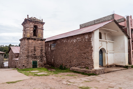 Church in a village on Taquile island in Titicaca lake, Peru
