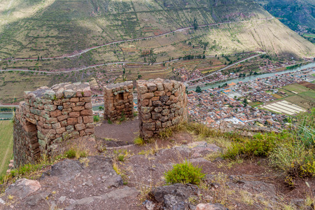 Ancient Inca's ruins in Pisac village, Sacred Valley of Incas, Peruの写真素材