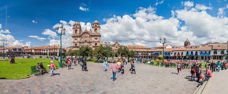 CUZCO, PERU - MAY 23, 2015:  La Compania de Jesus church on Plaza de Armas square in Cuzco, Peru.のeditorial素材