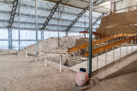 Archeological site Huaca del Sol y de la Luna (Temple of the Sun and the Moon) in Trujillo, Peru. Site was built in Moche period.のeditorial素材