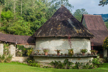 Reconstruction of Chachapoyas culture house at Museo Leymebamba museum, northern Peru. This museum houses mummies found at Laguna de los Condores.のeditorial素材