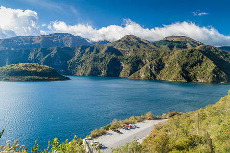Volcanic crater lake Laguna Cuicocha in Ecuadorの写真素材