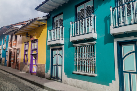 Colorful colonial houses in Lourdes lane in Loja, Ecuadorの写真素材