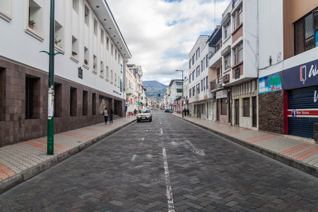 IBARRA, ECUADOR - JUNE 28, 2015: Street in the center of Ibarra town (called White City), Ecuadorのeditorial素材