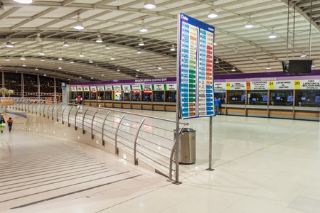 QUITO, ECUADOR - JULY 4, 2015: Interior of a modern bus terminal called Terminal Terrestre Quitumbe in Quito, Ecuadorのeditorial素材