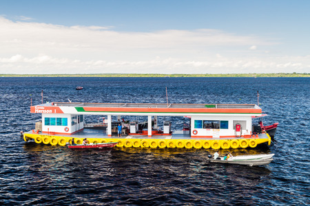 MANAUS, BRAZIL - JULY 27, 2015: Floating gas station  at Manaus port, Brazil