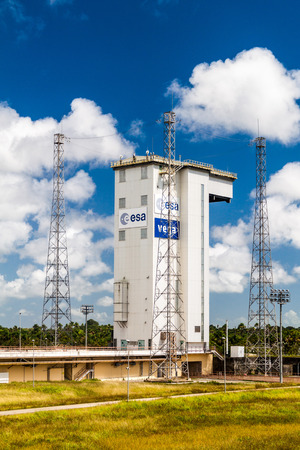 KOUROU, FRENCH GUIANA - AUGUST 4, 2015: Ariane Launch Area 1, launch pad of Vega rockets, at Centre Spatial Guyanais (Guiana Space Centre) in Kourou, French Guianaのeditorial素材