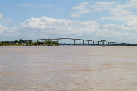 Jules Wijdenbosch bridge over Suriname river in port of Paramaribo, capital of Suriname.の写真素材