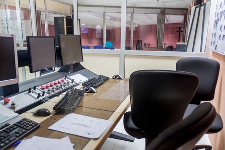 KOUROU, FRENCH GUIANA - AUGUST 4, 2015: Vega rocket control center in Ariane Launch Area 3 building at Centre Spatial Guyanais (Guiana Space Centre) in Kourou, French Guianaのeditorial素材