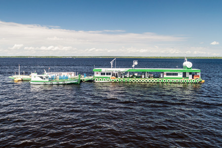 MANAUS, BRAZIL - JULY 27, 2015: Floating gas station  at Manaus port, Brazilのeditorial素材
