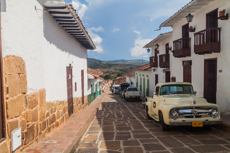 BARICHARA, COLOMBIA - SEPTEMBER 17, 2015: Old colonial houses in Barichara village, Colombiaのeditorial素材