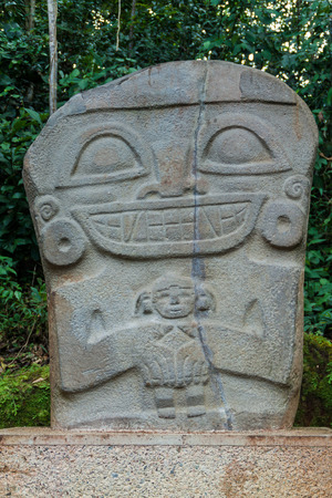 Ancient statue in archeological park in San Agustin, Colombiaの写真素材