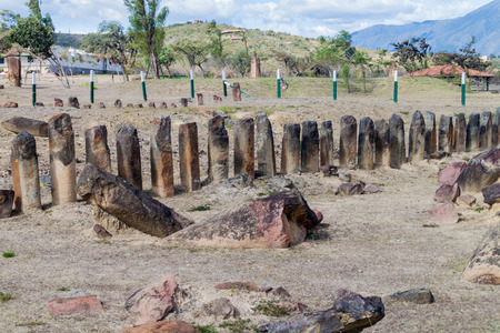 Archeological site El Infernito with a collection of stone menhirs. Villa de Leyva town, Colombia.の写真素材