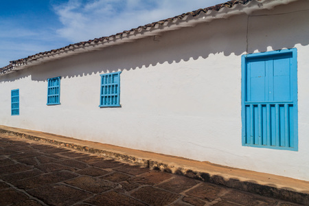 Old colonial house in Barichara village, Colombiaの写真素材