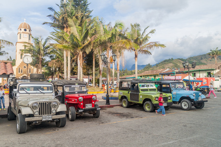 SALENTO, COLOMBIA - SEPTEMBER 7, 2015: Old Jeeps are an important part of rural transportation in Colombia.のeditorial素材