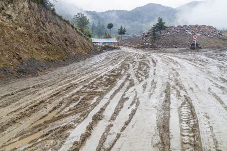 Road in a bad condition in Cuenca region of Colombia