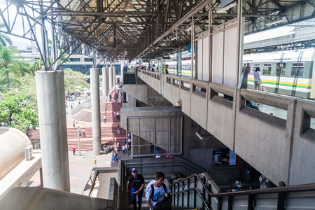 MEDELLIN, COLOMBIA - SEPTEMBER 4, 2015: Elevated metro station Parque Berrio in Medellin.のeditorial素材