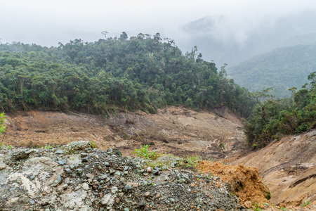 Landslide on a road in Cuenca region of Colombia