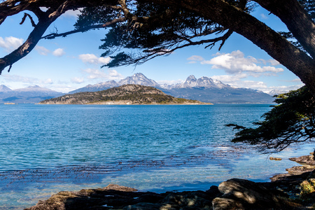 Lapataia bay in National Park Tierra del Fuego, Argentinaの写真素材