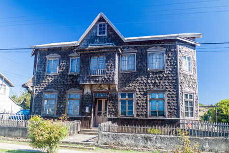 Wooden house in Curaco de Velez village, Quinchao island, Chileのeditorial素材